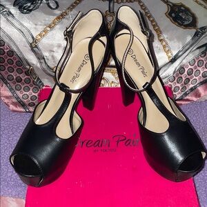 Dream Pairs Black Peep Toe Heels T-Strap Platform